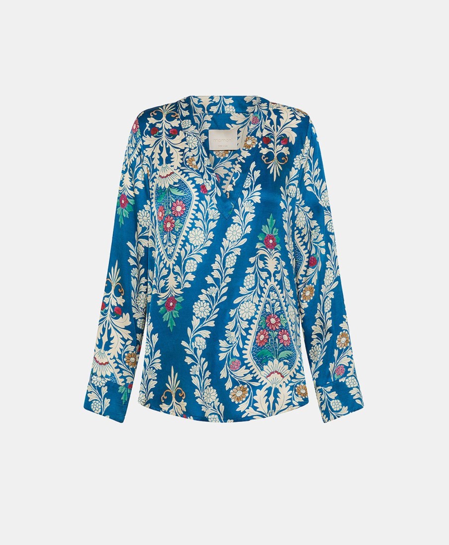 Clothing Momoni | Emilien Blouse In Printed Viscose Twill - Multicolor Blue