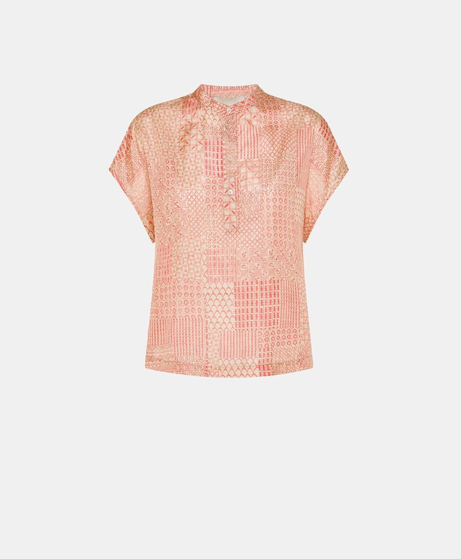 Clothing Momoni | Paso Blouse In Haboutai Silk - Cream/Coral