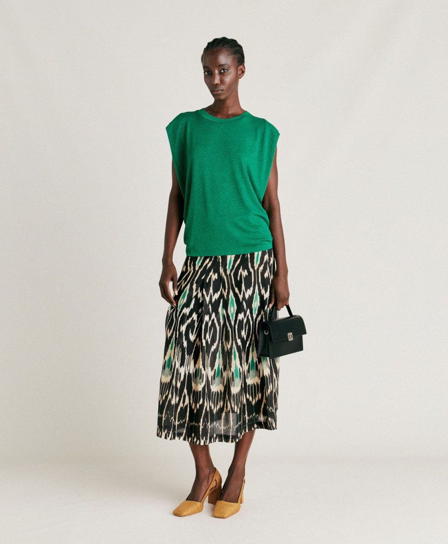 Clothing Momoni | Enna Tshirt In Lurex Jersey - Emerald Green