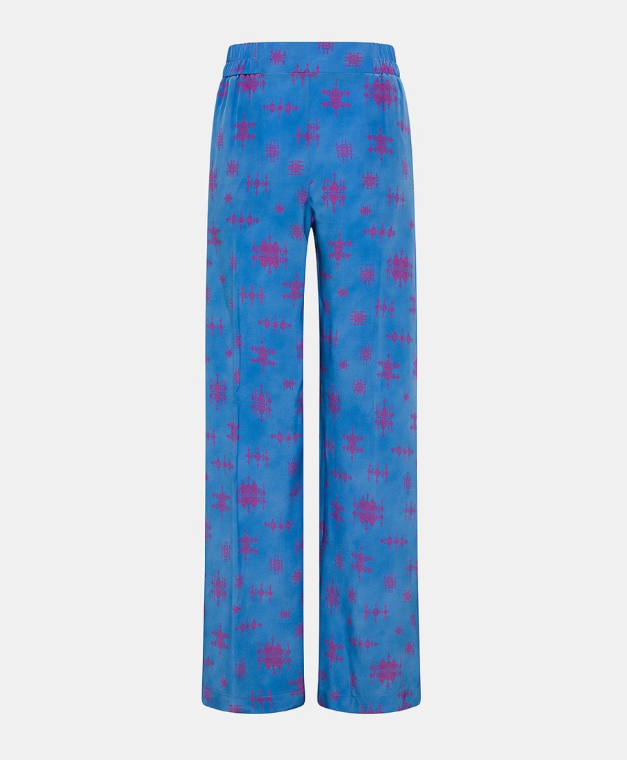 Clothing Momoni | Baccarat Pant In Crepe De Chine - Cornflower Blue/Fuchsia