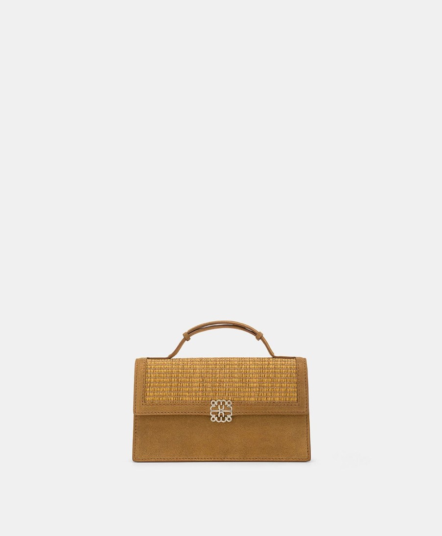 Shoes And Accessories Momoni | Sophie Bag In Raffia And Lame - Caramel