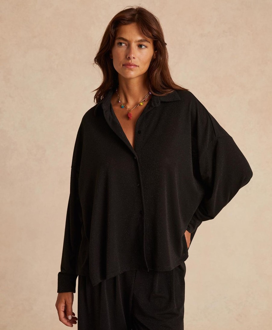 Clothing Momoni | Lucciola Shirt In Lurex Jersey - Black