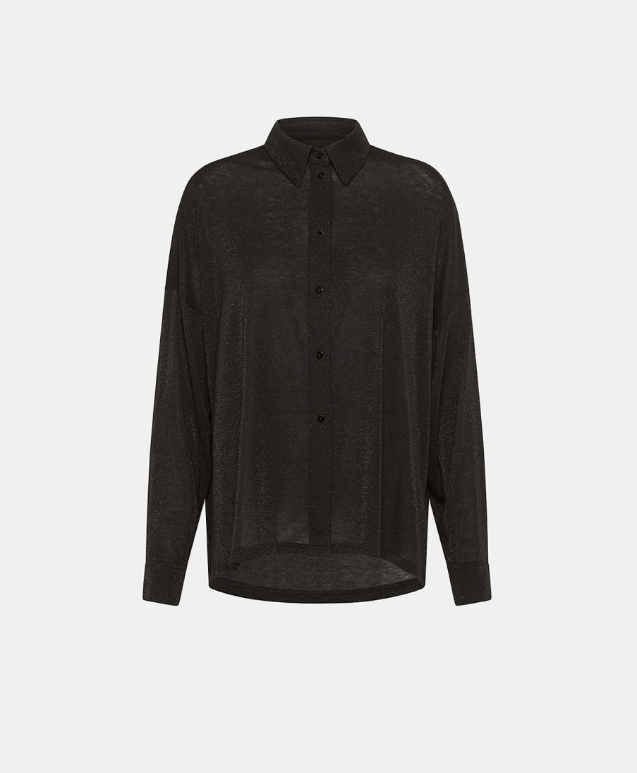 Clothing Momoni | Lucciola Shirt In Lurex Jersey - Black