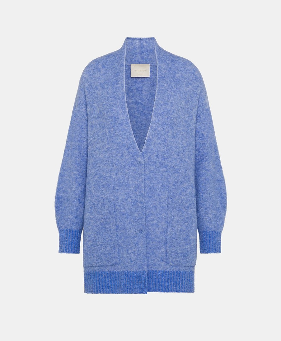 Clothing Momoni | Cardigan Chamonix Fleece-Effect Baby Alpaca - Cerulean