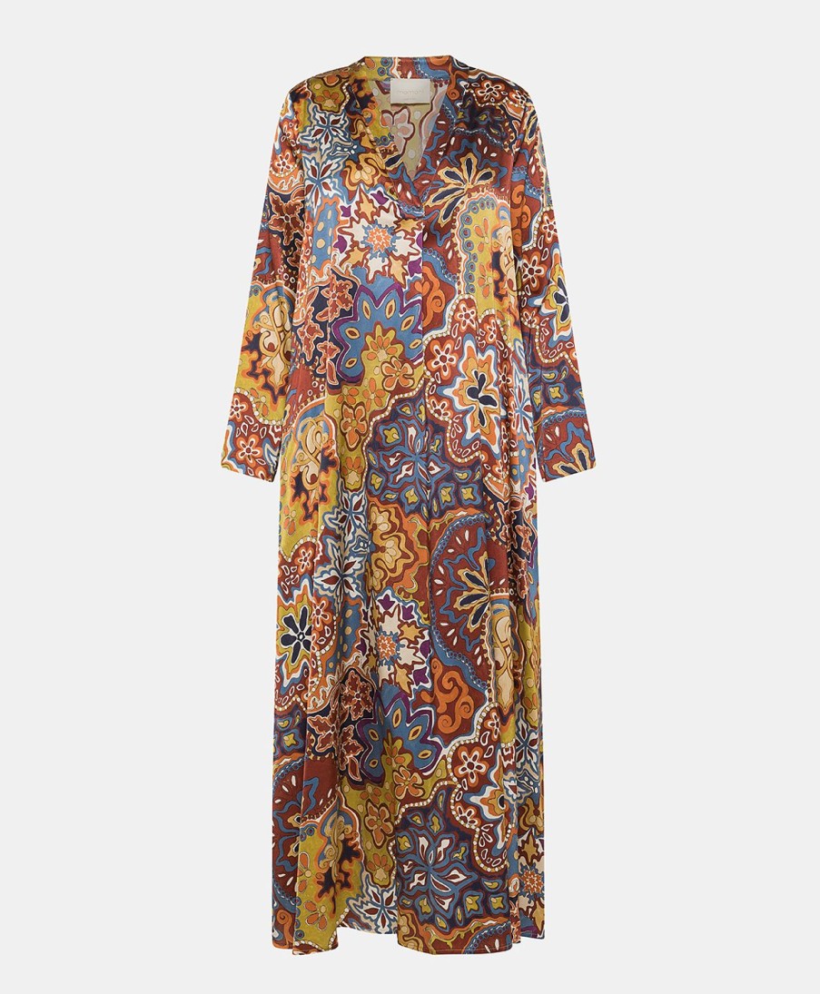 Clothing Momoni | Biarritz Dress In Printed Stretch Satin - Brown/Orange