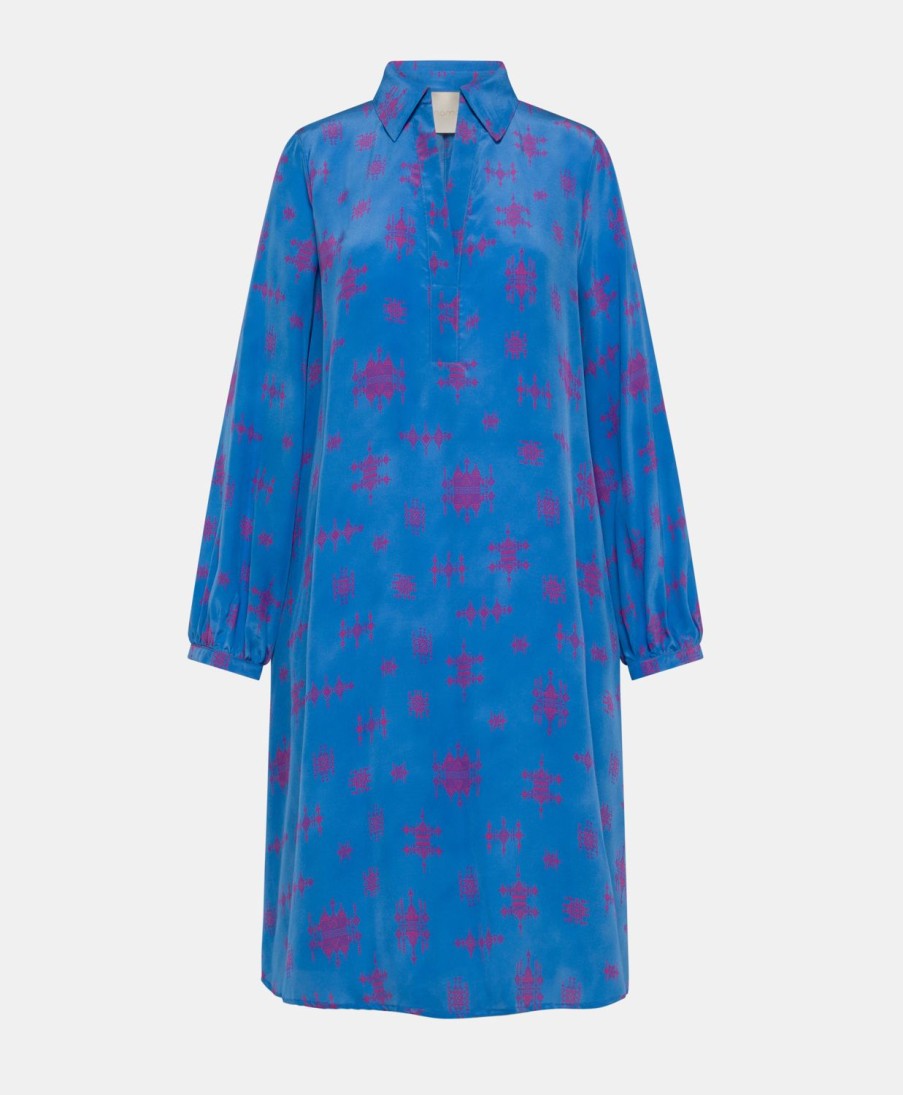 Clothing Momoni | Ambra Dress In Crepe De Chine - Cornflower Blue/Fuchsia