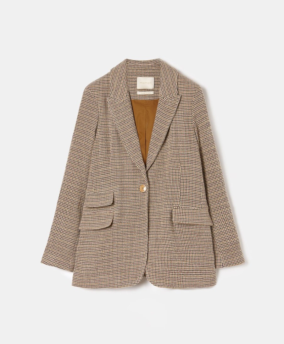 Clothing Momoni | Armillaria Jacket In Houndstooth Seersucker - Beige