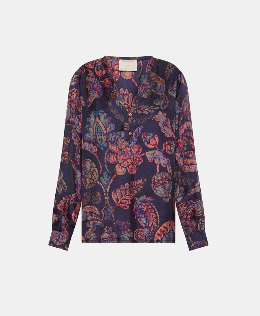 Clothing Momoni | Torret Blouse In Silk Twill - Midnight Blue Multicolour