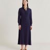 Clothing Momoni | Bethany Dress In Plain Silk - Dark Blue