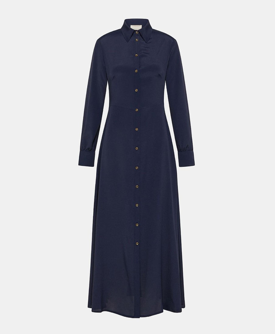 Clothing Momoni | Bethany Dress In Plain Silk - Dark Blue