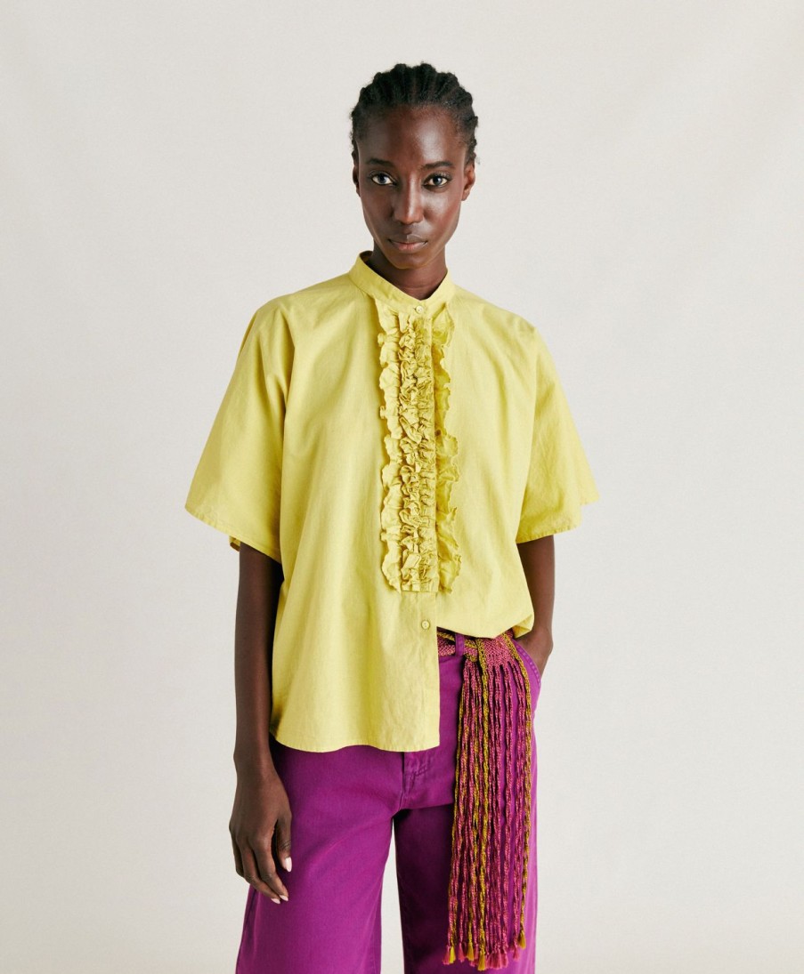 Clothing Momoni | Berenice Shirt With Cotton Voile - Acid Green