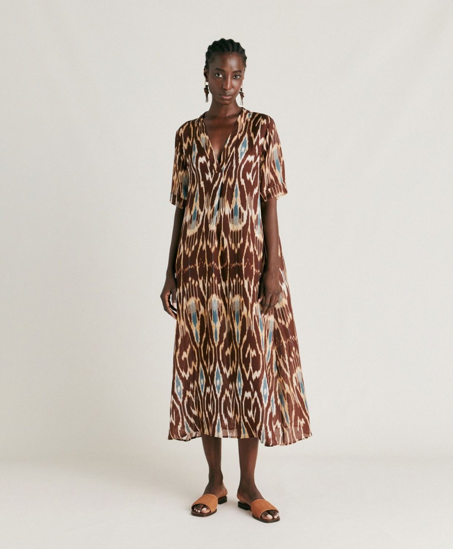 Clothing Momoni | Altamura Dress In Viscose/Linen - Cocoa Multicolour