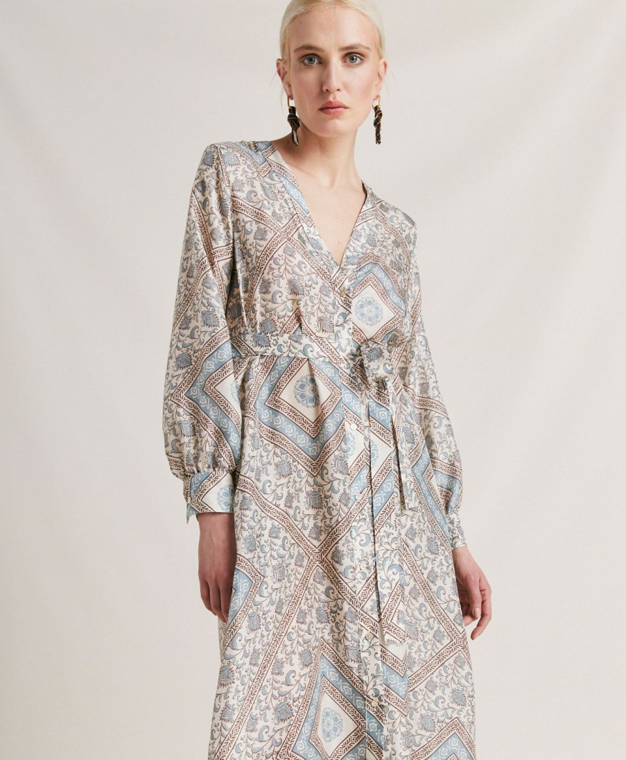 Clothing Momoni | California Dress In Haboutai Silk - Cream/Dusty