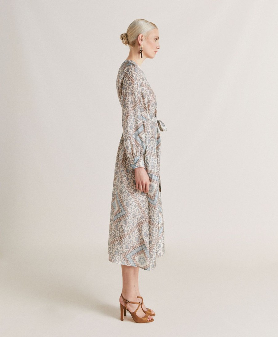 Clothing Momoni | California Dress In Haboutai Silk - Cream/Dusty