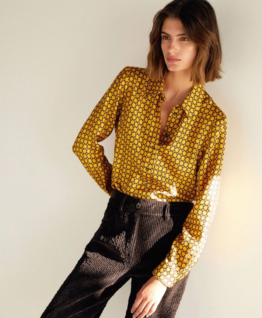 Clothing Momoni | Arles Shirt In Printed Silk Twill - Yellow/Blackberry