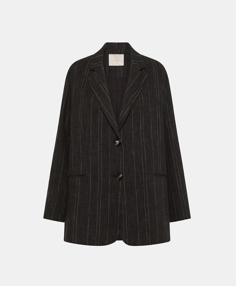 Clothing Momoni | Edith Jacket In Pinstripe Wool Cotton - Charcoal Gray