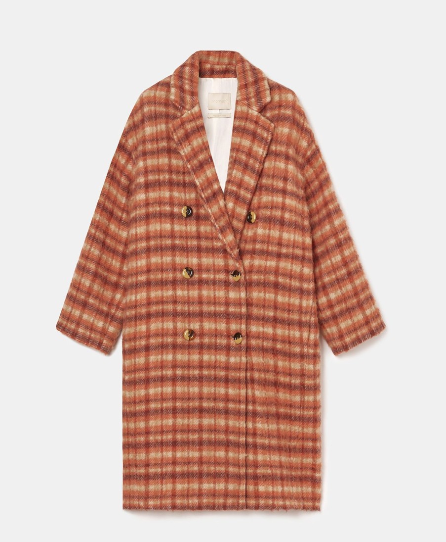 Clothing Momoni | Neve Coat In Check Casentino Wool - Orange