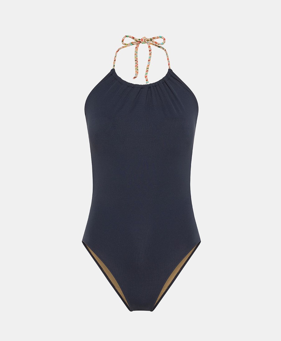 Beachwear Momoni | Innamorata Swimsuit With Braided Straps - Dark Blue