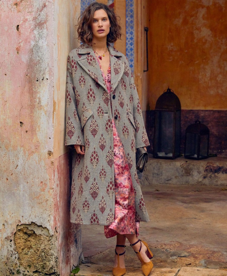 Clothing Momoni | Edgard Coat In Ethnic Jacquard Wool - Multicolor Dusty