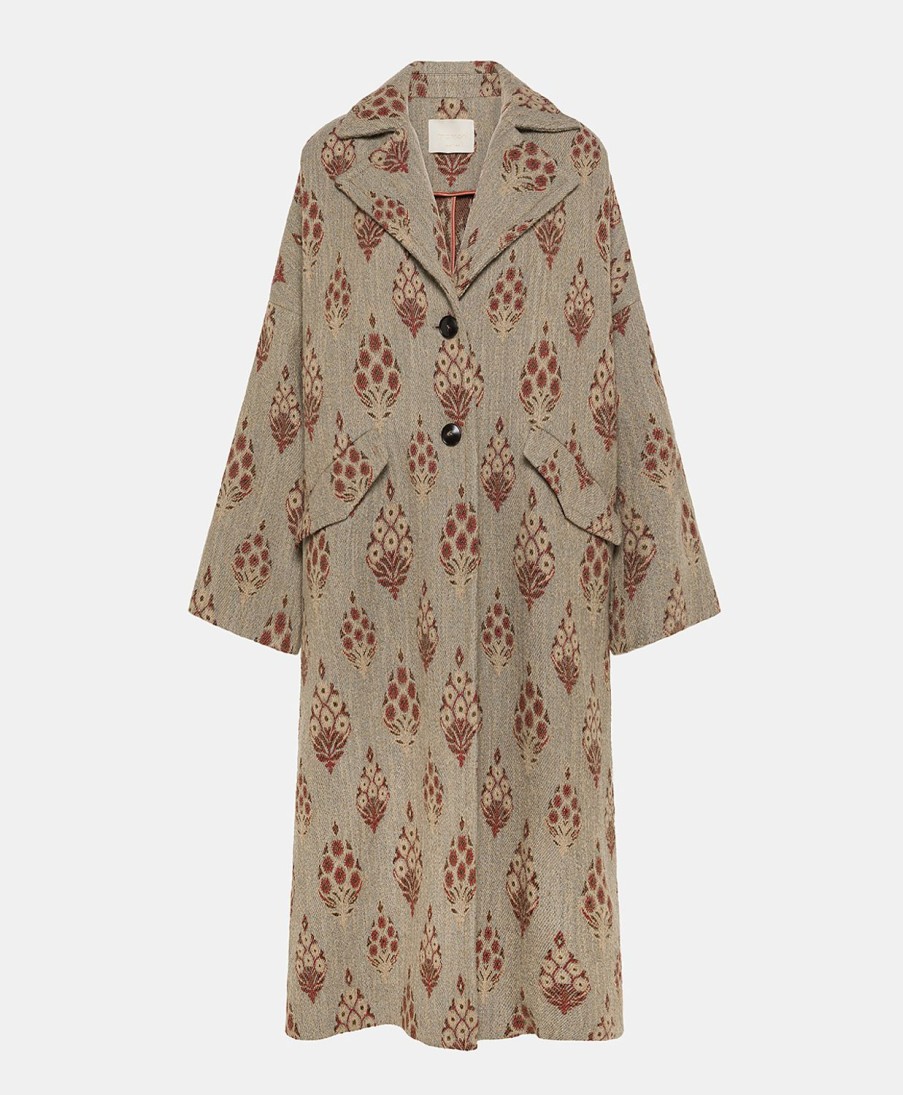 Clothing Momoni | Edgard Coat In Ethnic Jacquard Wool - Multicolor Dusty