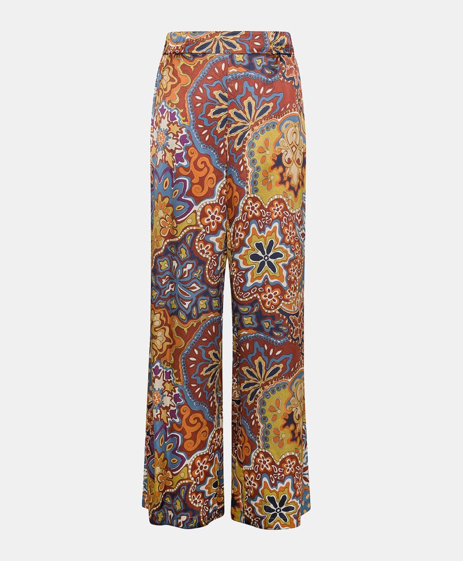 Clothing Momoni | Baccarat Pant In Printed Stretch Satin - Brown/Orange