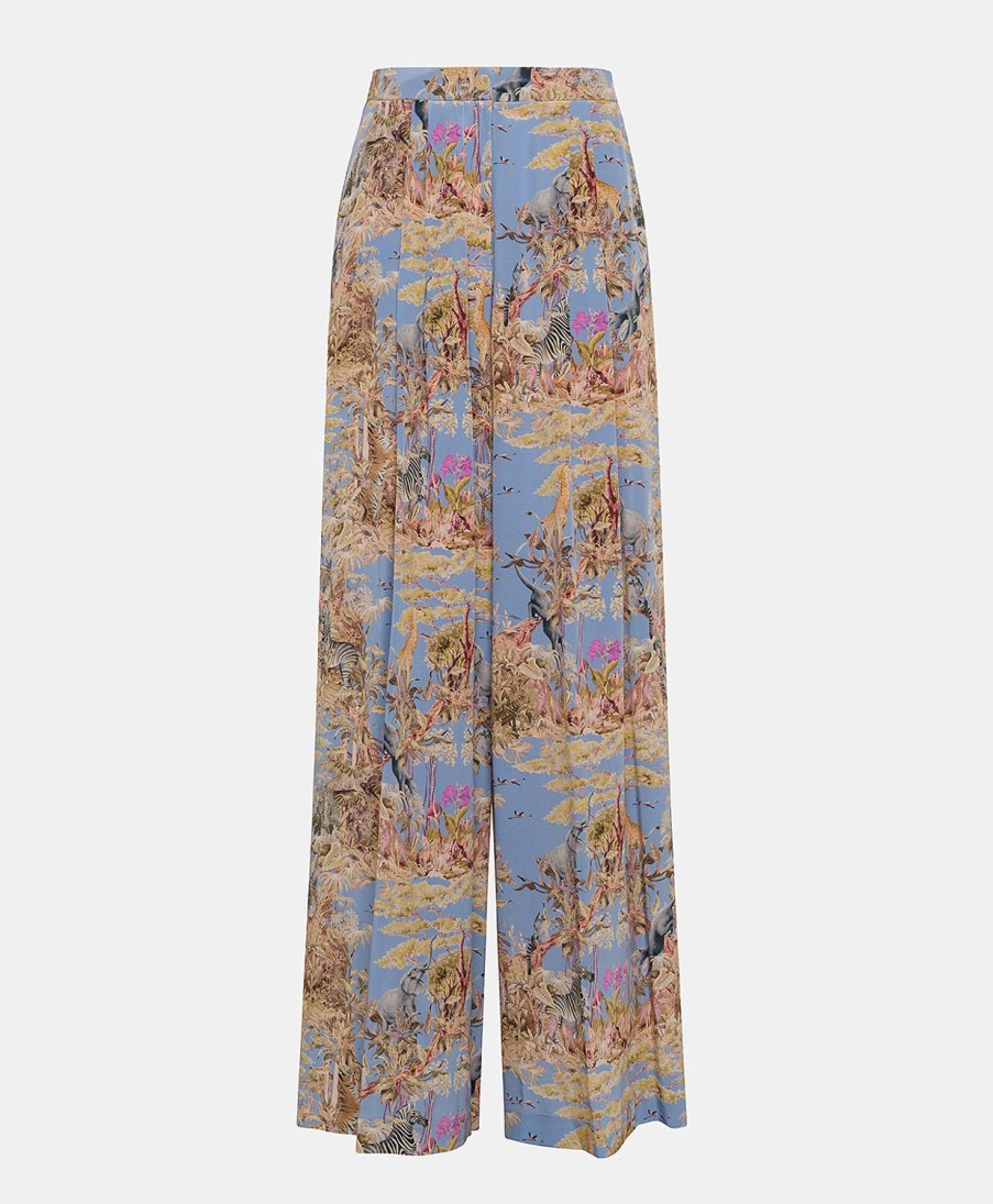 Clothing Momoni | Patrice Pant In Crepe De Chine - Cerulean Blue/Multicolour