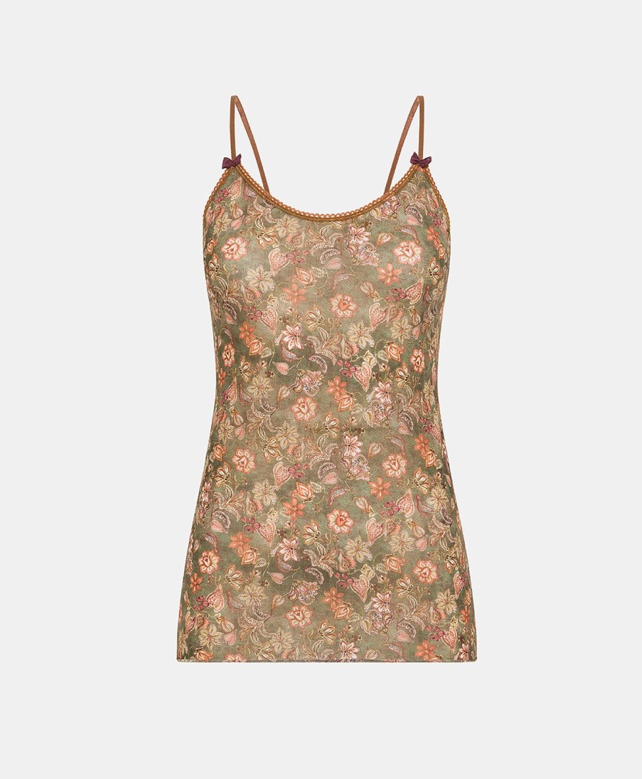 Underwear Momoni | Airelle Top In Printed Nylon - Army Green Multicolour