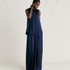 Clothing Momoni | Cris Top In Plain Silk - Dark Blue