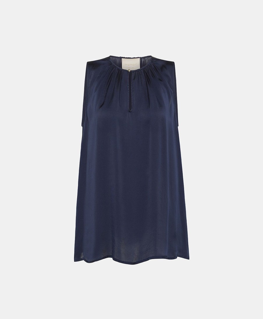 Clothing Momoni | Cris Top In Plain Silk - Dark Blue