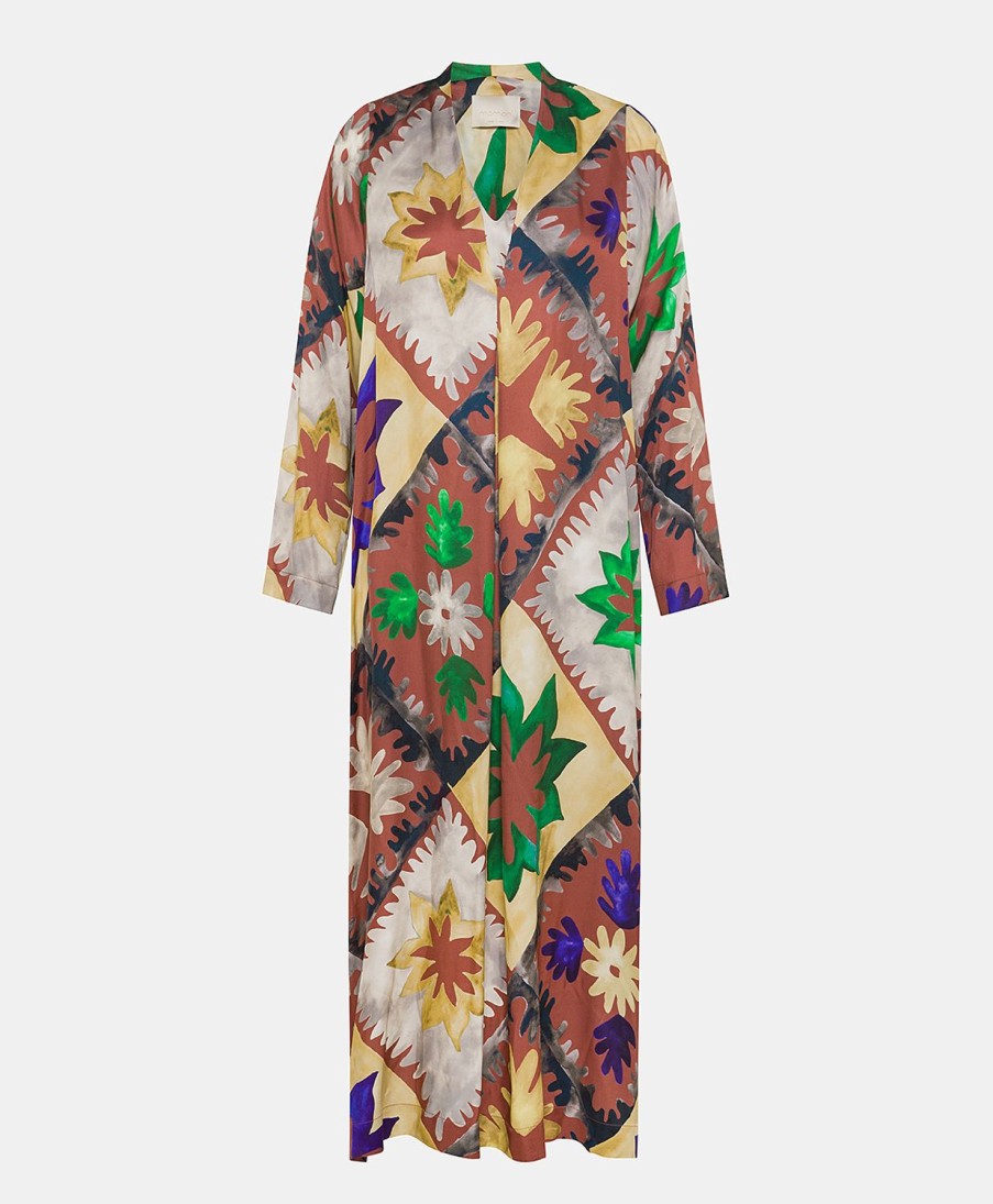 Clothing Momoni | Rodrigue Dress In Printed Viscose Twill - Multicolor Burnt