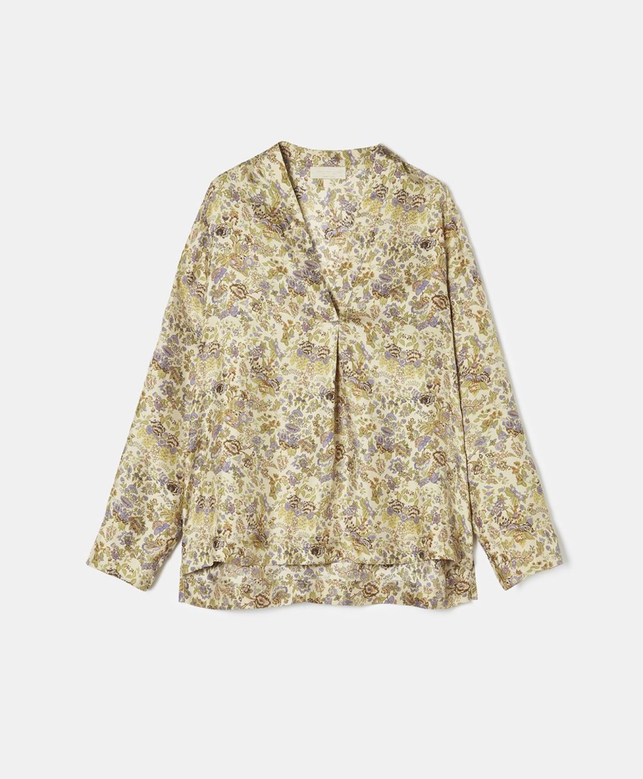 Clothing Momoni | Ambroise Blouse In Printed Silk Twill - Cream/Lilac