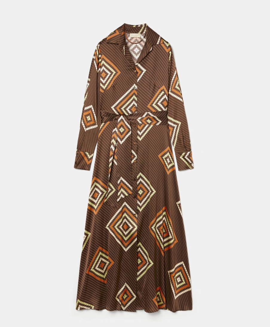 Clothing Momoni | Cocomilio Dress In Printed Stretch Silk Satin - Brown/Orange