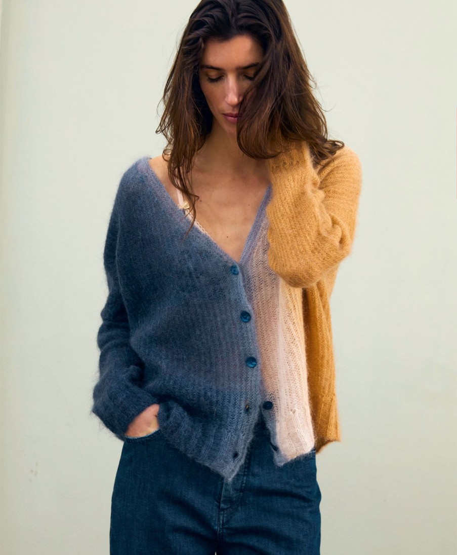 Clothing Momoni | Cardigan Clement With Tie Dye Half - Blue/Camel