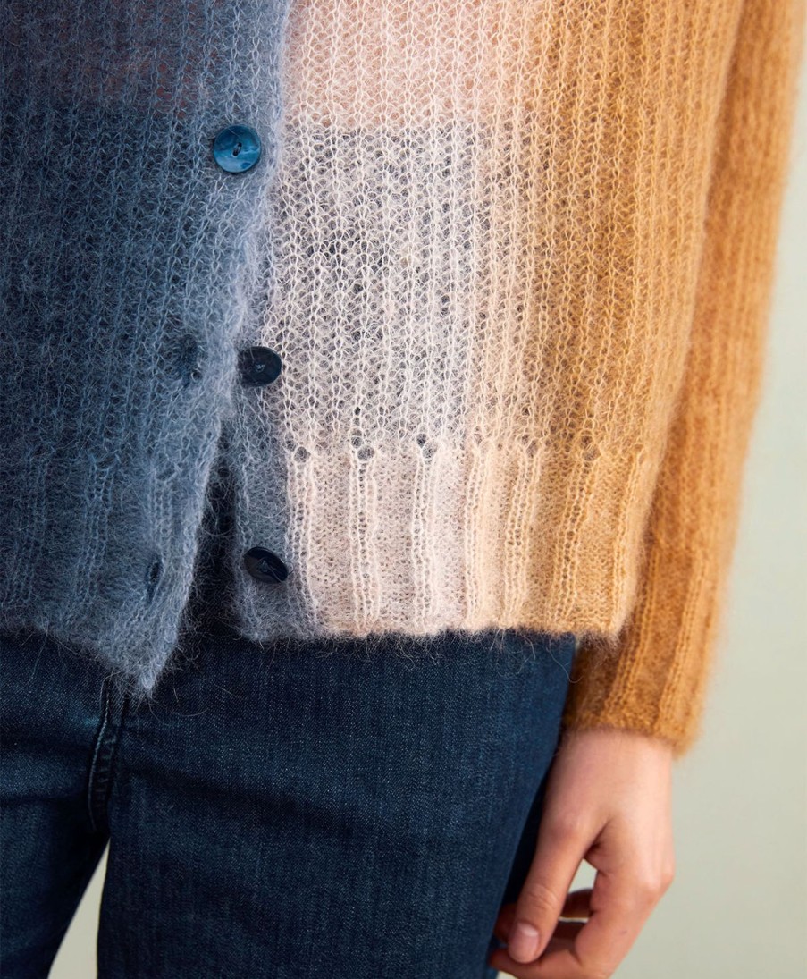 Clothing Momoni | Cardigan Clement With Tie Dye Half - Blue/Camel