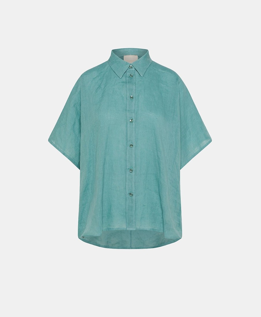 Clothing Momoni | Elafonissi Shirt In Linen - Cerulean