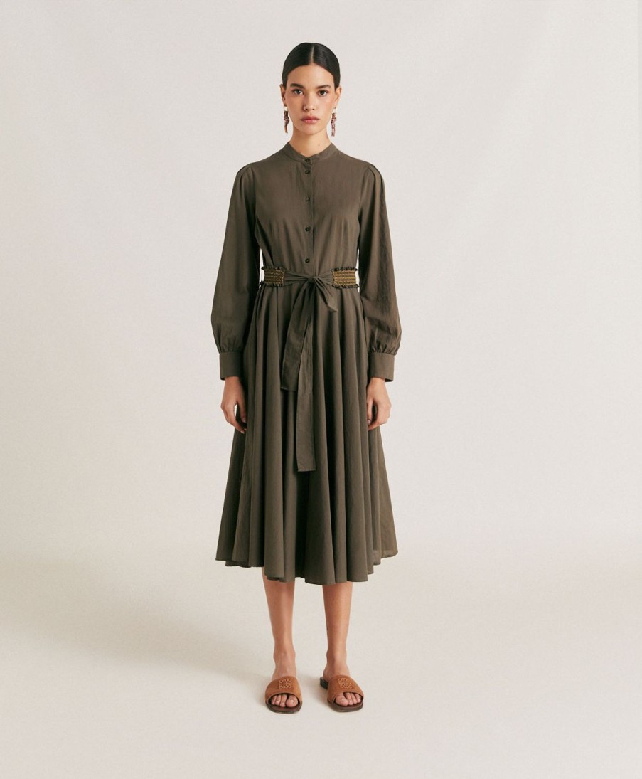 Clothing Momoni | Sinzias Dress With Cotton Voile - Army Green