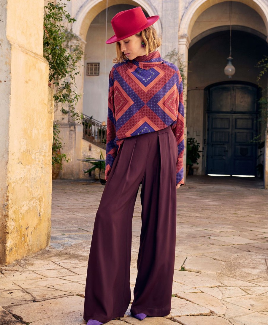 Clothing Momoni | Aspen Pant In Solid Colour Acetate Silk - Wine Red