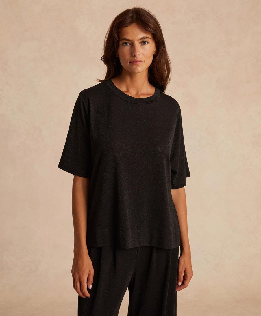 Clothing Momoni | Iora Tshirt In Lurex Jersey - Black