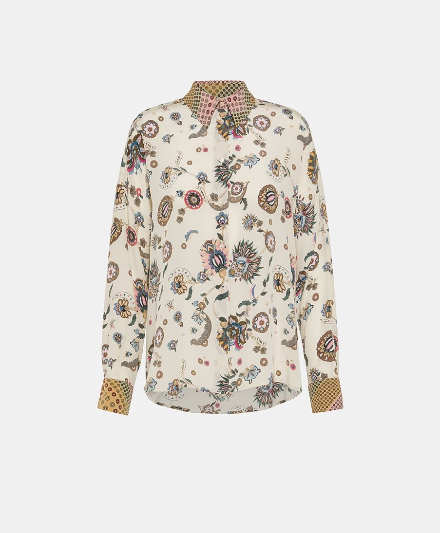 Clothing Momoni | Marcel Shirt In Bi-Printed Crepe De Chine - Cream/Multicolor Pink