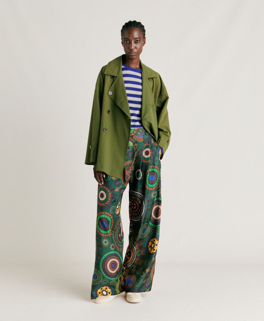 Clothing Momoni | Lanzarote Pant In Haboutai Silk - Dark Green Multicolour