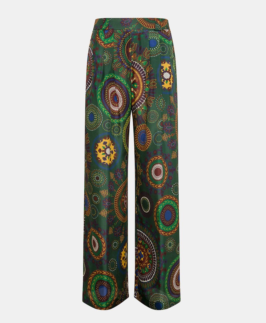 Clothing Momoni | Lanzarote Pant In Haboutai Silk - Dark Green Multicolour