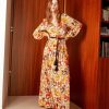 Clothing Momoni | Alaterno Dress In Printed Silk Crepe De Chine - Pink/Orange