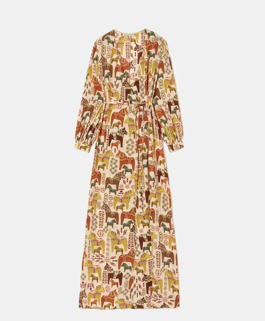 Clothing Momoni | Alaterno Dress In Printed Silk Crepe De Chine - Pink/Orange