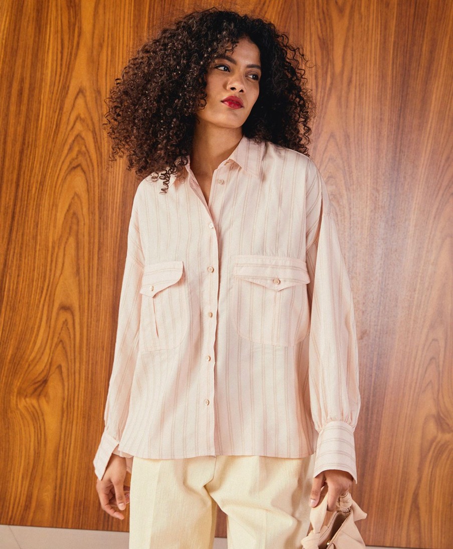 Clothing Momoni | Pioppo Shirt In Lurex Striped Fabric - Dusty Pink