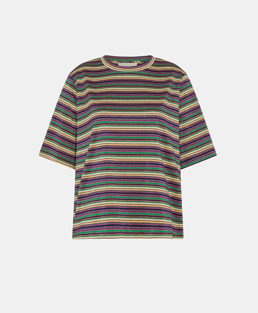 Clothing Momoni | Iora Tshirt In Striped Lurex Jersey - Multicolor Green