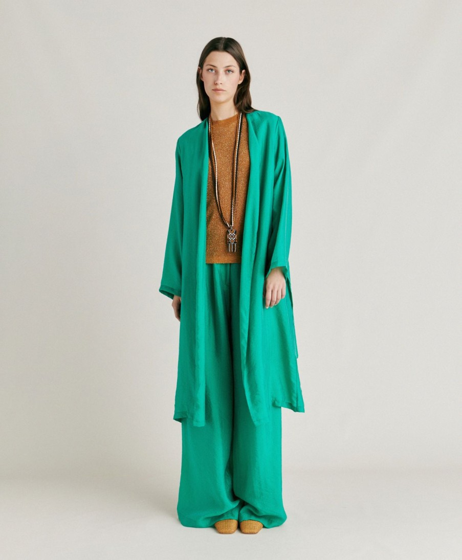 Clothing Momoni | Patrice Pant In Jacquard Cupro - Emerald Green