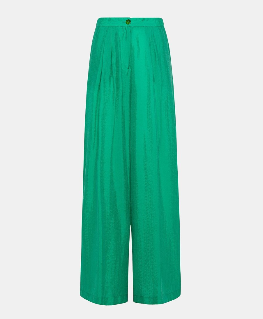 Clothing Momoni | Patrice Pant In Jacquard Cupro - Emerald Green