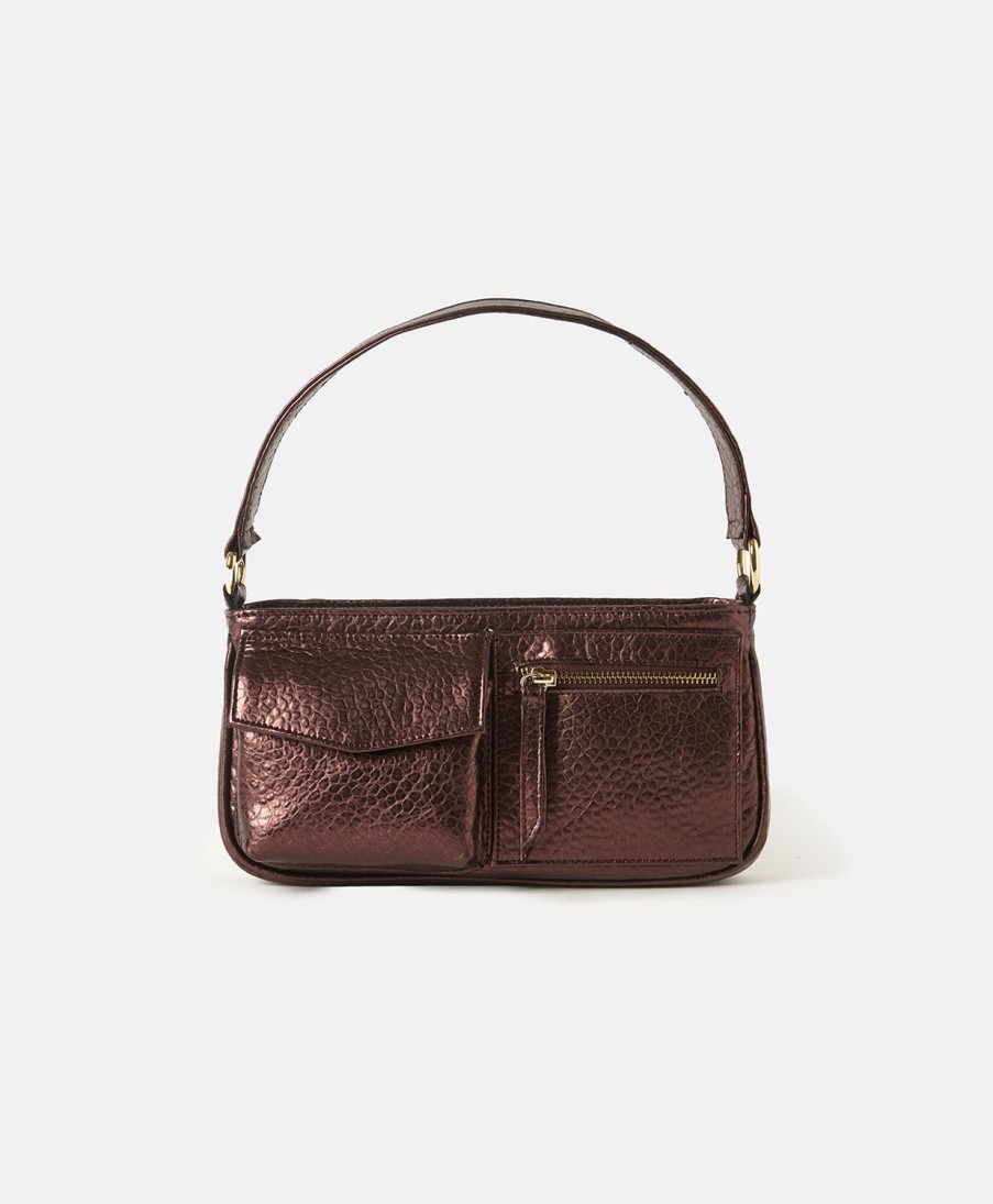 Shoes And Accessories Momoni | Ginepro Bag In Lame Leather - Burgundy