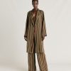 Clothing Momoni | Clio Coat In Striped Linen Viscose - Army Green Multicolour