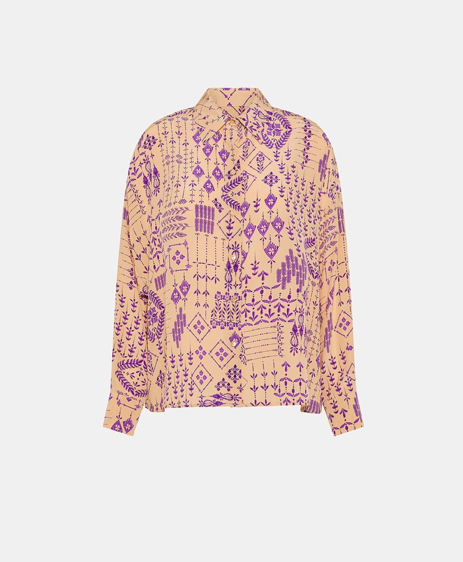 Clothing Momoni | Marcel Bis Shirt In Printed Crepe De Chine - Salmon/Violet